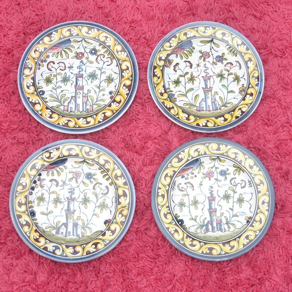 Williams Sonoma Provence Castle Hand Painted Ceramic Salad Plated Portugal 4pcs - Picture 3 of 4